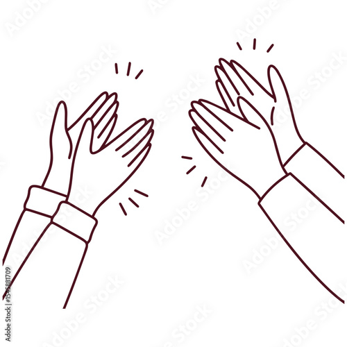Outline drawing of two hands giving a high five, style with motion lines indicating a celebratory gesture or greeting