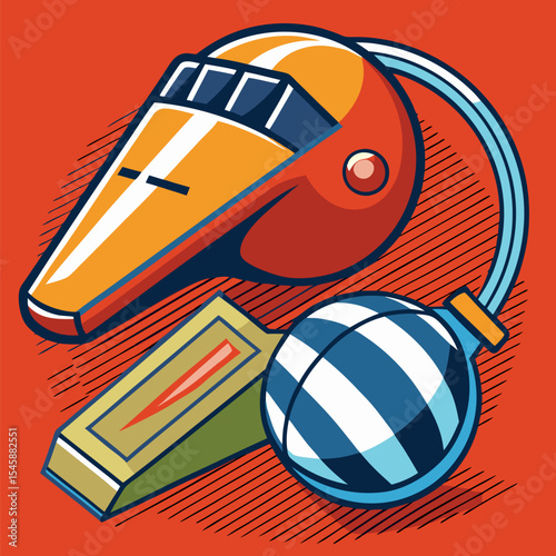 Referee Whistle with Football – Sports Officiating, Soccer Game, and Fair Play Illustration