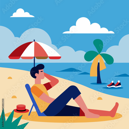 Relaxing on the Beach During Summer Break – Vacation, Leisure, and Tropical Getaway Illustration