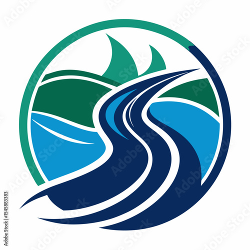 Flowing River with Waves Logo – Nature, Water, and Fluidity Design Illustration

