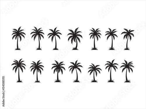 Silhouette vector illustration of palm trees in a repeating pattern on a white background