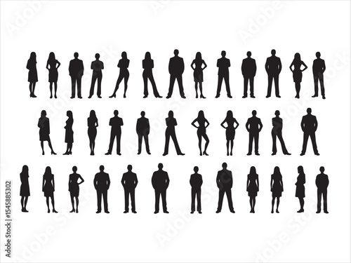 Silhouetted business professionals standing in a row representing diversity and teamwork concept