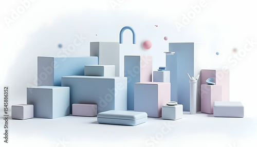 Geometric Shapes Display with Light Pastel Colors and Clean Background