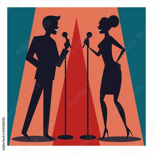 Silhouette vector illustration of singing on stage