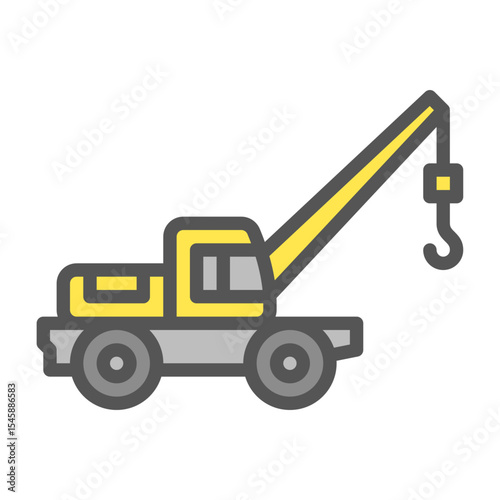 Crane filled outline icon. construction vehicle color line illustration.