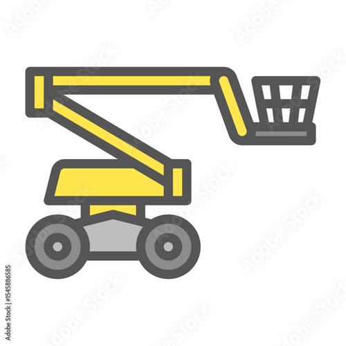 Cherry picker filled outline icon. boom lift color line illustration.