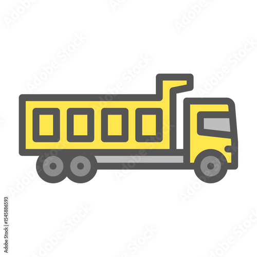 Dump truck filled outline icon. construction vehicle color line illustration.