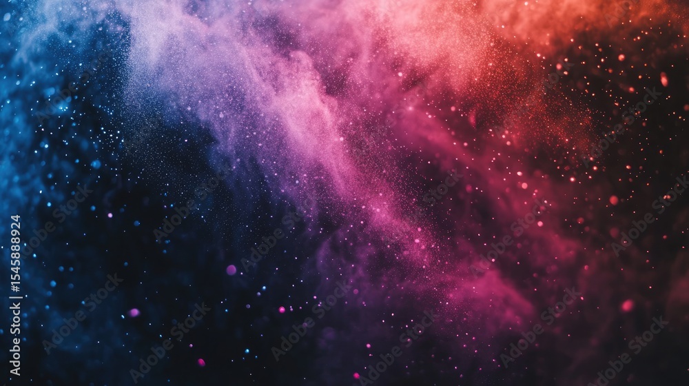 Naklejka premium Bright pigment cloud frozen mid-flight against a black gradient scene with vivid colors reflecting a strong sense of creative energy and motion