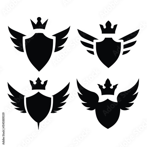 Sheld silhouette vector shape eps, Royal Winged Shield Logo Collection  Vintage Crown Emblem Badge Vectors for Branding and Identity Design, Silhouette vector eps 