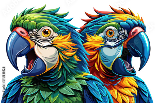 excited parrot with open beak and bright eyes vector perfect for tropical designs, fun animal prints, children’s books, or decor themes