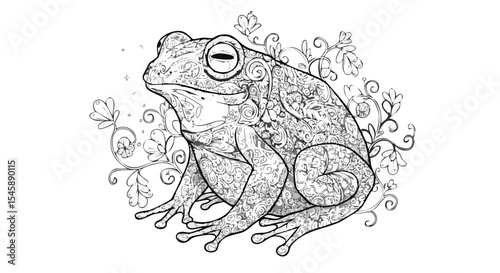 frog With Florals – Animal Coloring Page Design	