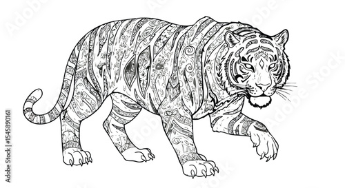 Tiger With Florals – Animal Coloring Page Design	