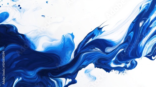 Abstract swirls of blue and white paint