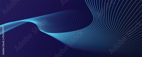 Abstract glowing wave lines on dark blue background. Dynamic wave pattern. Modern flowing wavy lines. Futuristic technology concept. Suit for banner, poster, cover, brochure, flyer, website