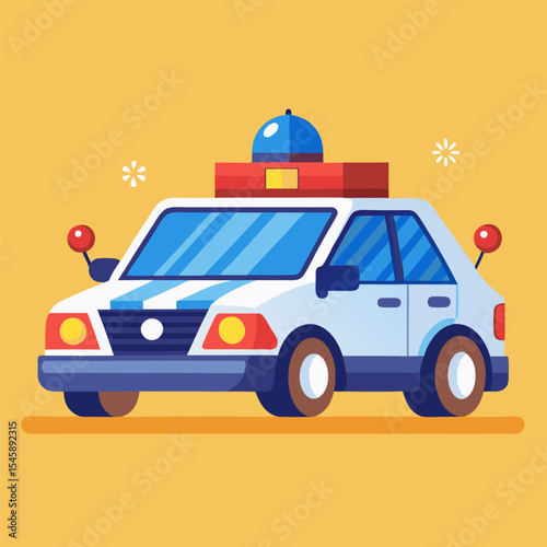 Police Car with Flashing Lights – Emergency Response, Law Enforcement, and Public Safety Illustration
