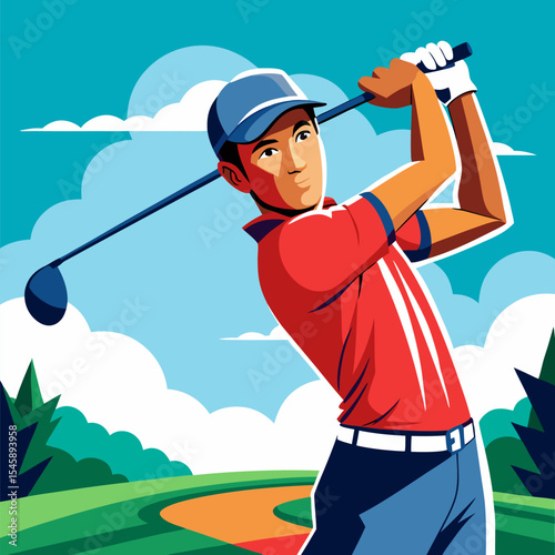 Professional Golfer at the Tee – Golf Swing, Sports Focus, and Athletic Performance Illustration
