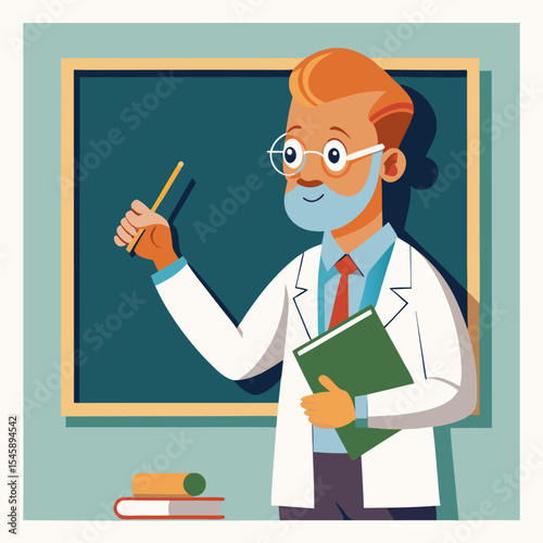 Professor Writing on a Chalkboard – Education, Teaching, and Academic Lecture Illustration
