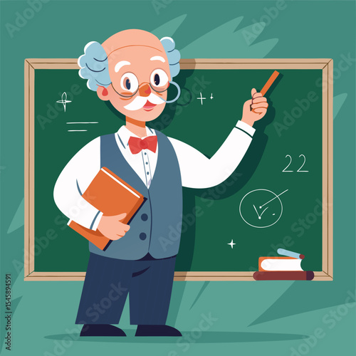 Professor Writing on a Chalkboard – Education, Teaching, and Academic Lecture Illustration
