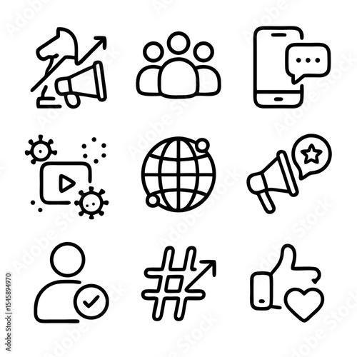 Modern Outline Simple Social Media Marketing Icon Set Line Art