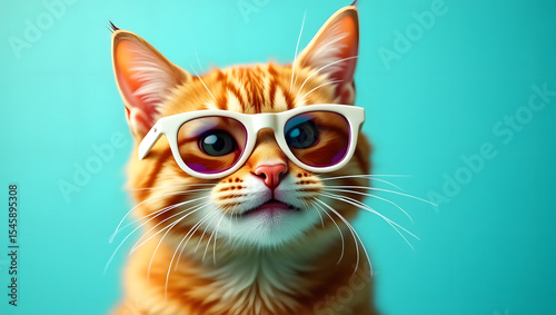 red cat with blue eyes on white background