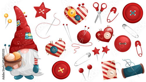 Tailor with sewing tools and accessories. Sew and embroidery vector illustration.