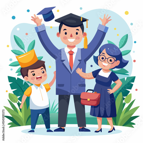 Proud Family Congratulating the Graduate – Celebration, Achievement, and Graduation Ceremony Illustration
