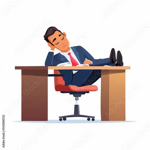 Tired businessman sleeping with feet up on desk