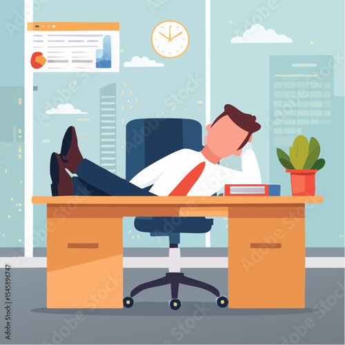 Tired businessman sleeping with feet up on desk