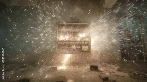 Electrical Panel Fire Hazard with Sparks and Flames
