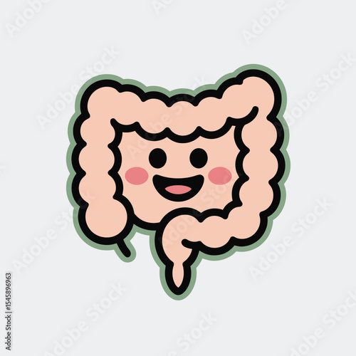 Happy Cartoon Intestine Illustration Pink Peach Green