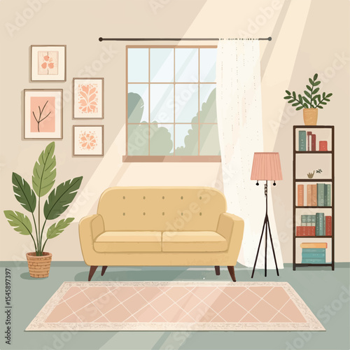 modern living room. Contemporary Living Room Interior in Pastel Shades Vector Art