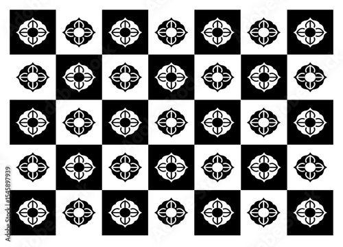 Geometric shapes and pattern: black and white daisy on the two tone wall 