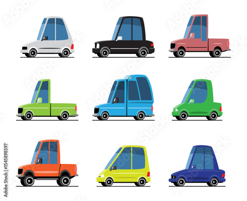 Personal Cars vehicles set cartoon illustration . Flat design . Isolate on white background . Vector .