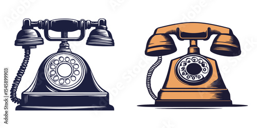 Vintage Telephones in Classic Design on a Minimal Background