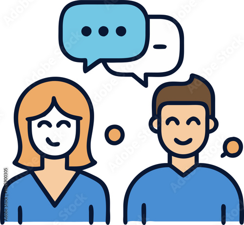 Man and Woman in a Group Chat Illustration Representing Online Communication, Social Interaction, and Digital Networking
