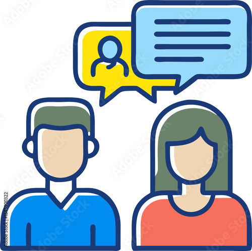Man and Woman in a Group Chat Illustration Representing Online Communication, Social Interaction, and Digital Networking