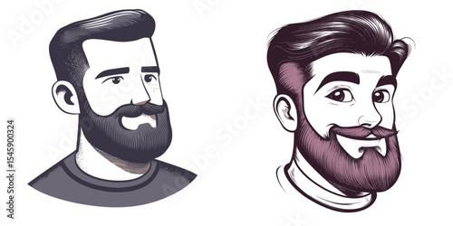 Stylish Male Portrait Illustrations Featuring Bearded Characters