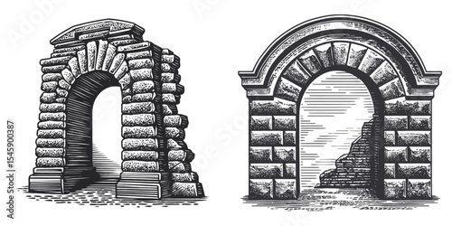 Vintage Stone Arches with Detailed Textures and Classic Design Elements