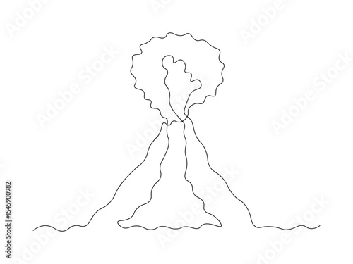 Abstract volcano. eruption with smoke and magma. continuous single one line art drawing sketch, logo