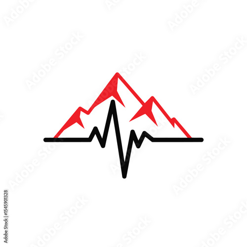 Red Mountain Range Heartbeat Line Art Logo mountains 1