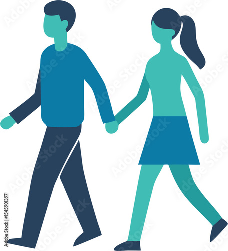 Man and Woman Walking Together Illustration Representing Companionship, Leisure, and Outdoor Activity