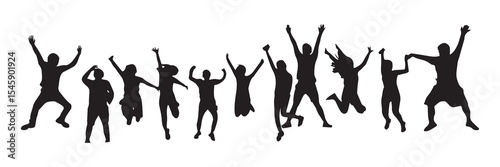 Silhouette of Happy People Jumping in Celebration
