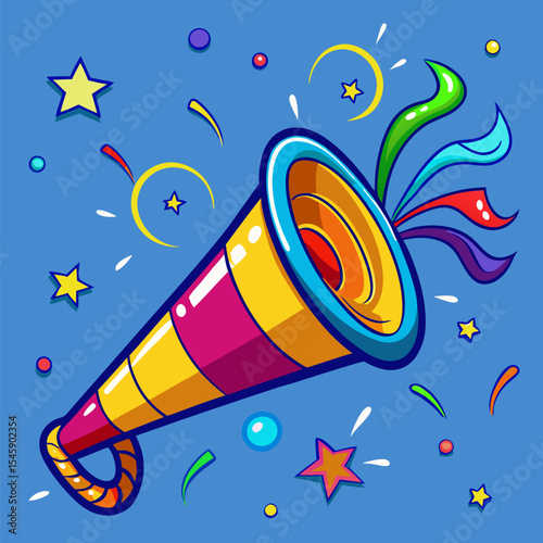 Party Horn with Sound Effects Illustration Representing Celebration, Festivity, and Joyful Noise
