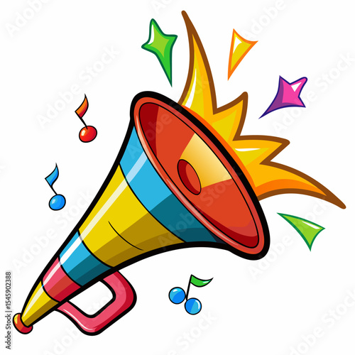 Party Horn with Sound Effects Illustration Representing Celebration, Festivity, and Joyful Noise
