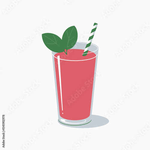 Red Strawberry Smoothie Glass Straw Mint Leaves red smoothie