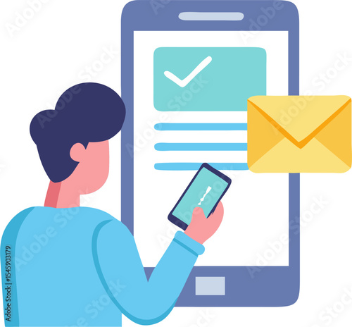 Person Checking Emails on a Mobile Device Illustration Representing Digital Communication, Remote Work, and Modern Connectivity