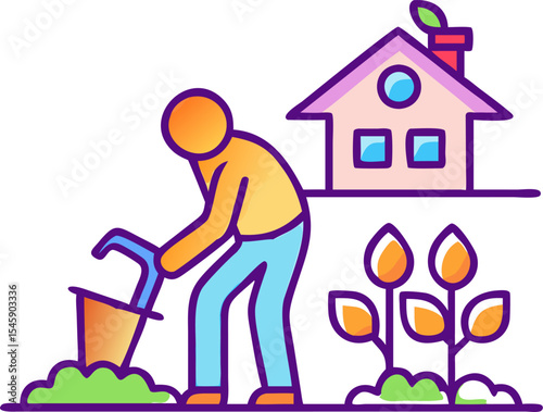 Person Gardening in Their Backyard Illustration Representing Sustainable Living, Home Gardening, and Outdoor Hobbies