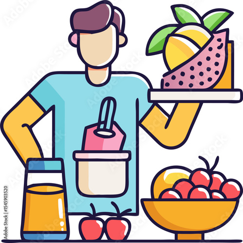 Person Making a Smoothie with Fruits Illustration Representing Healthy Living, Fresh Nutrition, and Wellness Lifestyle