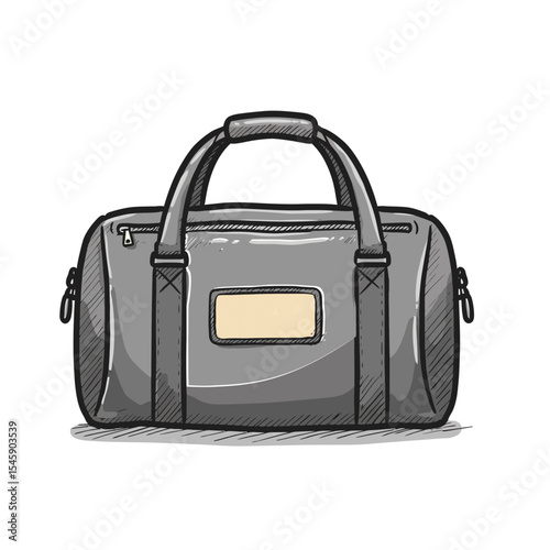 Hand Drawn Grey Duffel Bag Illustration for Gym, Travel, Weekend Getaways, and Sports Activities, Versatile Bag with Carrying Handles and Zippered Closure - Handbag Vector