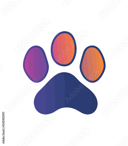 Colorful stylized paw print logo in vibrant hues of orange and purple.
